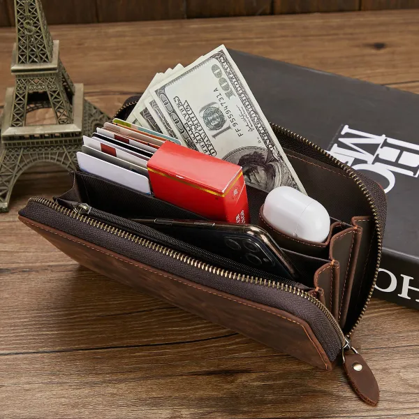 RETRO  CRAZY HORSE LEATHER LONG WALLET GB-9018Br
